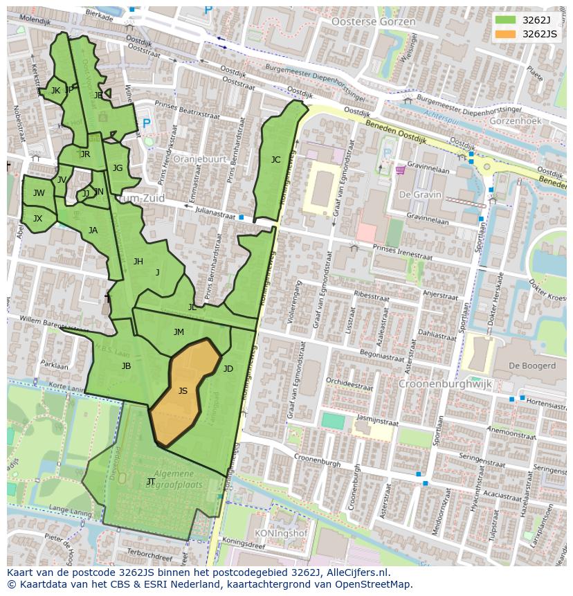 Afbeelding van het postcodegebied 3262 JS op de kaart.