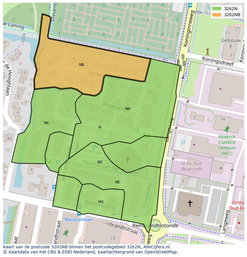 Afbeelding van het postcodegebied 3262 NB op de kaart.