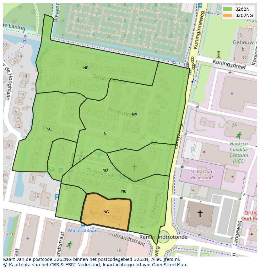 Afbeelding van het postcodegebied 3262 NG op de kaart.
