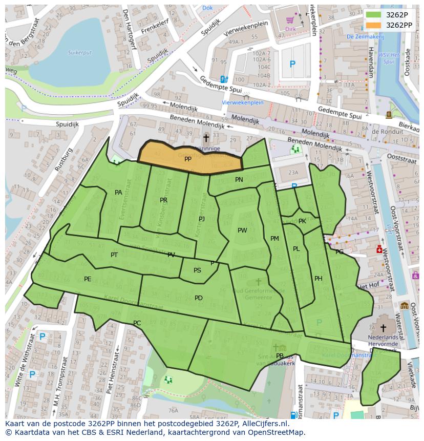 Afbeelding van het postcodegebied 3262 PP op de kaart.