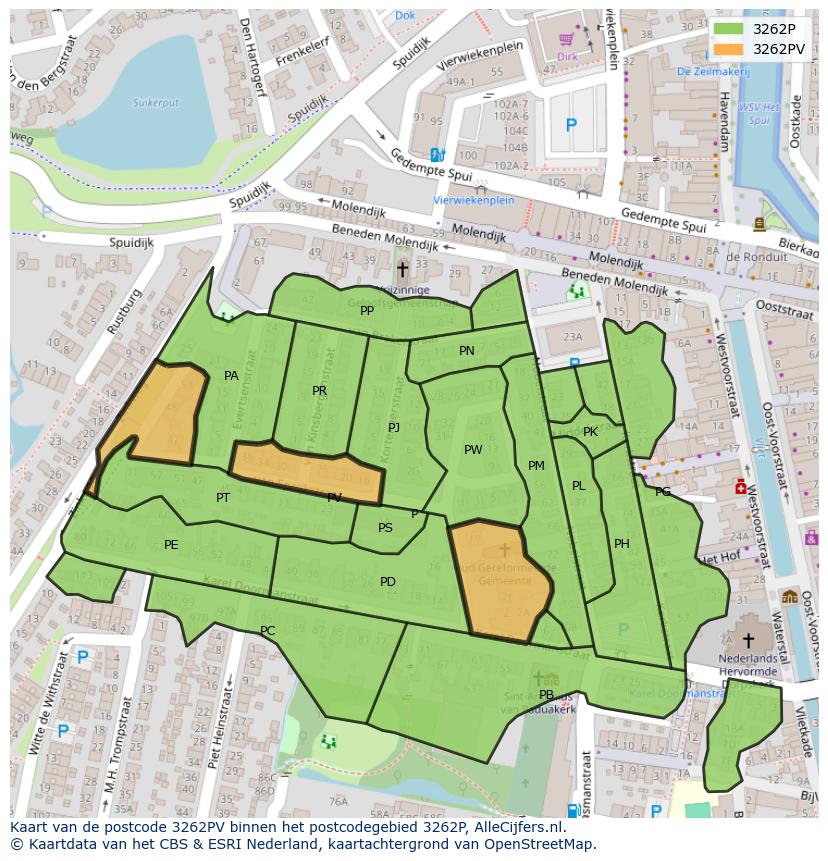 Afbeelding van het postcodegebied 3262 PV op de kaart.