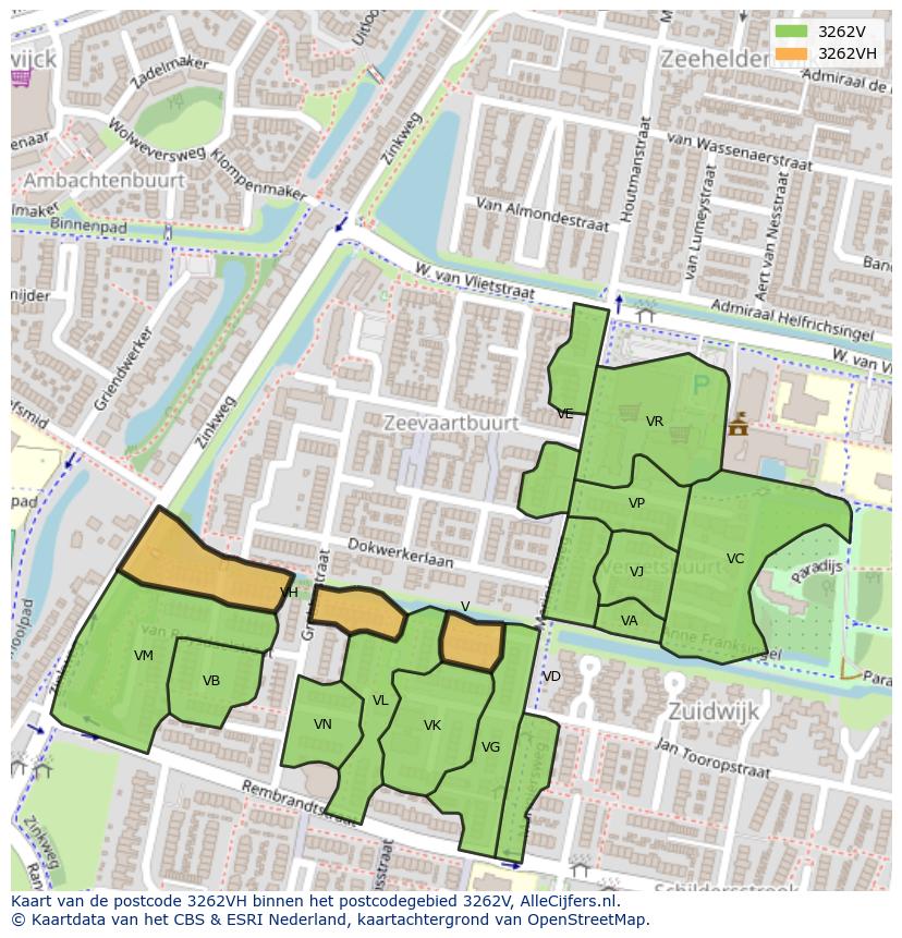 Afbeelding van het postcodegebied 3262 VH op de kaart.