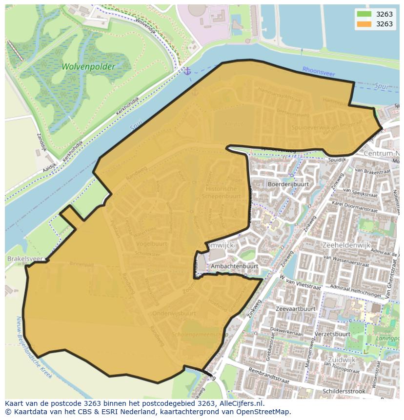 Afbeelding van het postcodegebied 3263 op de kaart.