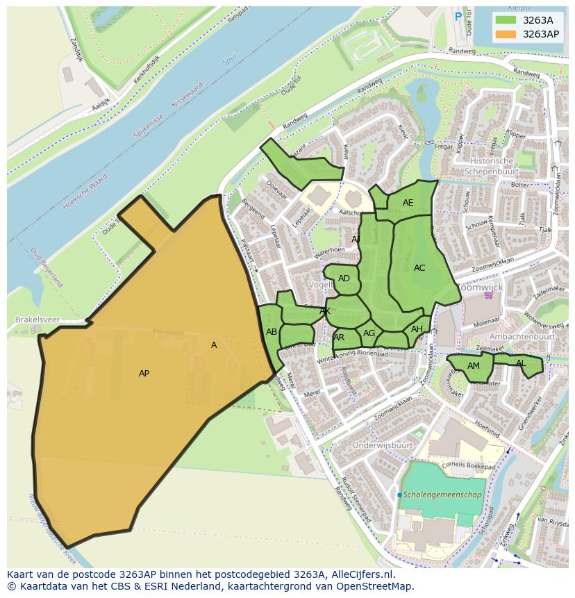 Afbeelding van het postcodegebied 3263 AP op de kaart.