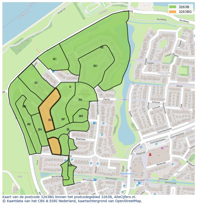 Afbeelding van het postcodegebied 3263 BG op de kaart.
