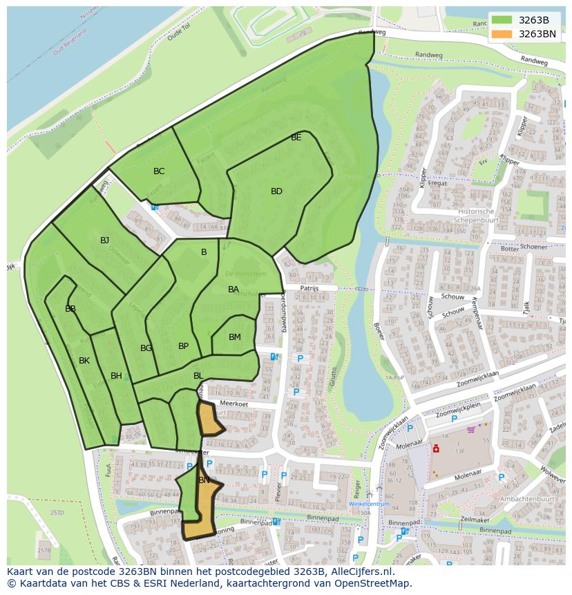 Afbeelding van het postcodegebied 3263 BN op de kaart.