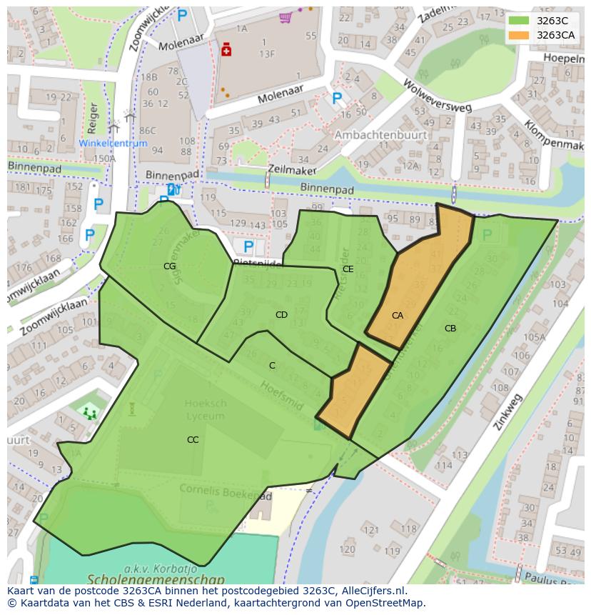 Afbeelding van het postcodegebied 3263 CA op de kaart.