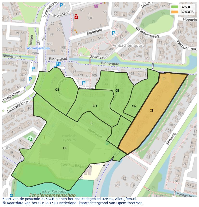 Afbeelding van het postcodegebied 3263 CB op de kaart.