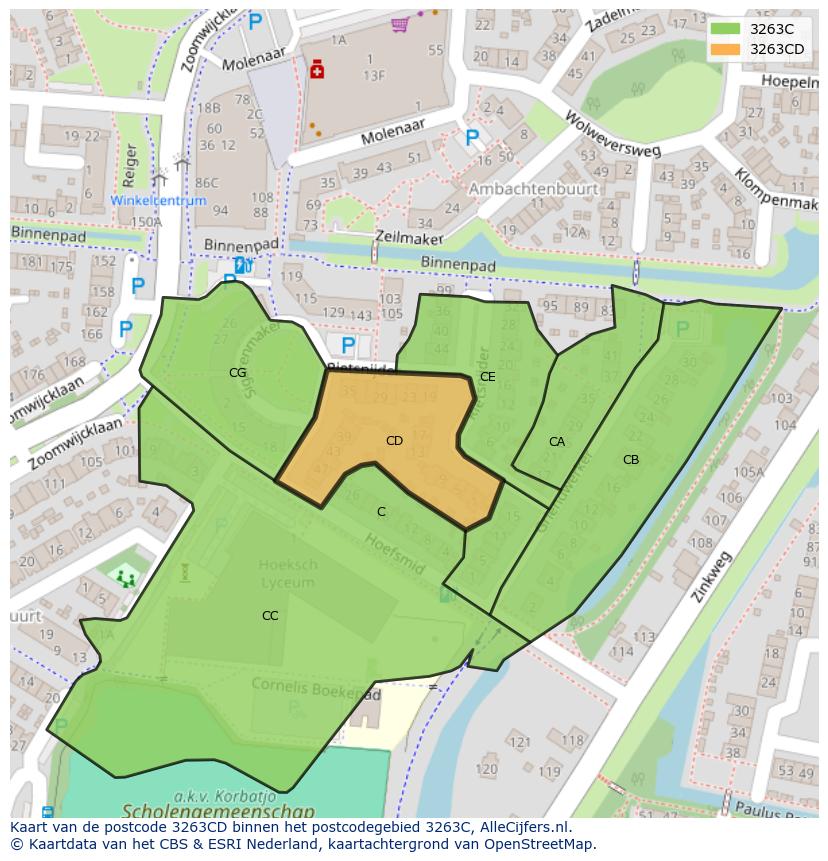 Afbeelding van het postcodegebied 3263 CD op de kaart.