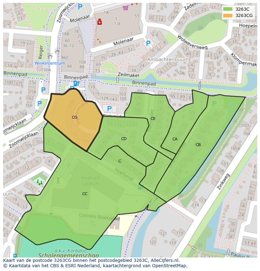 Afbeelding van het postcodegebied 3263 CG op de kaart.