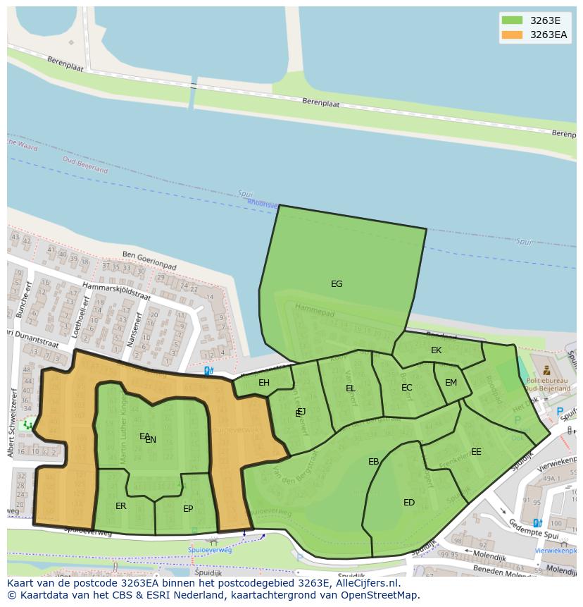 Afbeelding van het postcodegebied 3263 EA op de kaart.