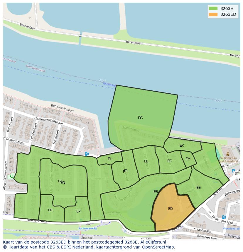 Afbeelding van het postcodegebied 3263 ED op de kaart.