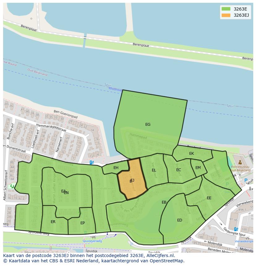 Afbeelding van het postcodegebied 3263 EJ op de kaart.