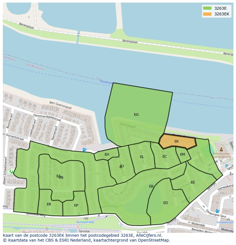 Afbeelding van het postcodegebied 3263 EK op de kaart.