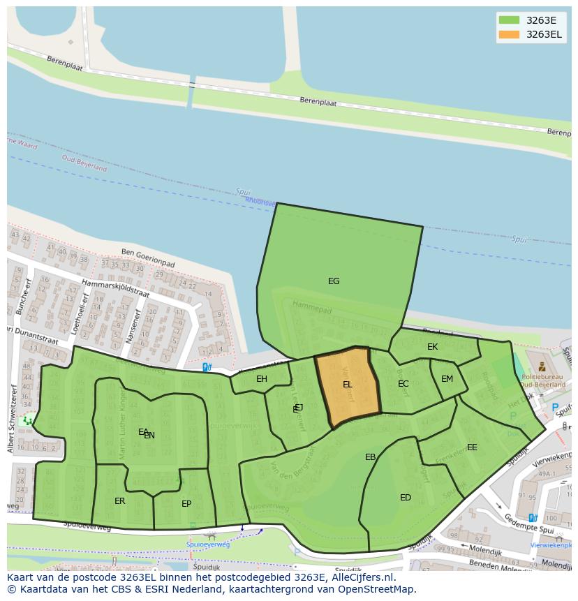 Afbeelding van het postcodegebied 3263 EL op de kaart.