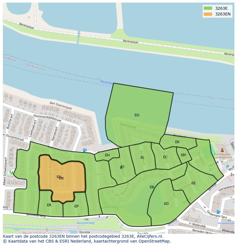 Afbeelding van het postcodegebied 3263 EN op de kaart.