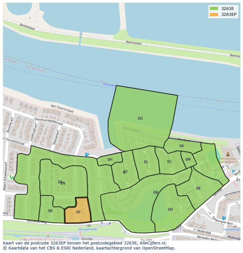 Afbeelding van het postcodegebied 3263 EP op de kaart.