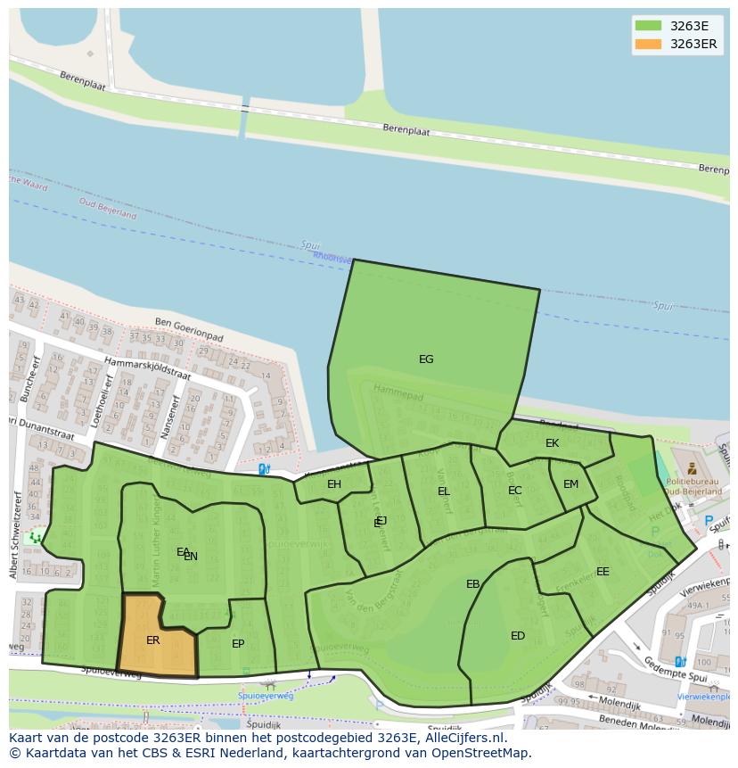 Afbeelding van het postcodegebied 3263 ER op de kaart.
