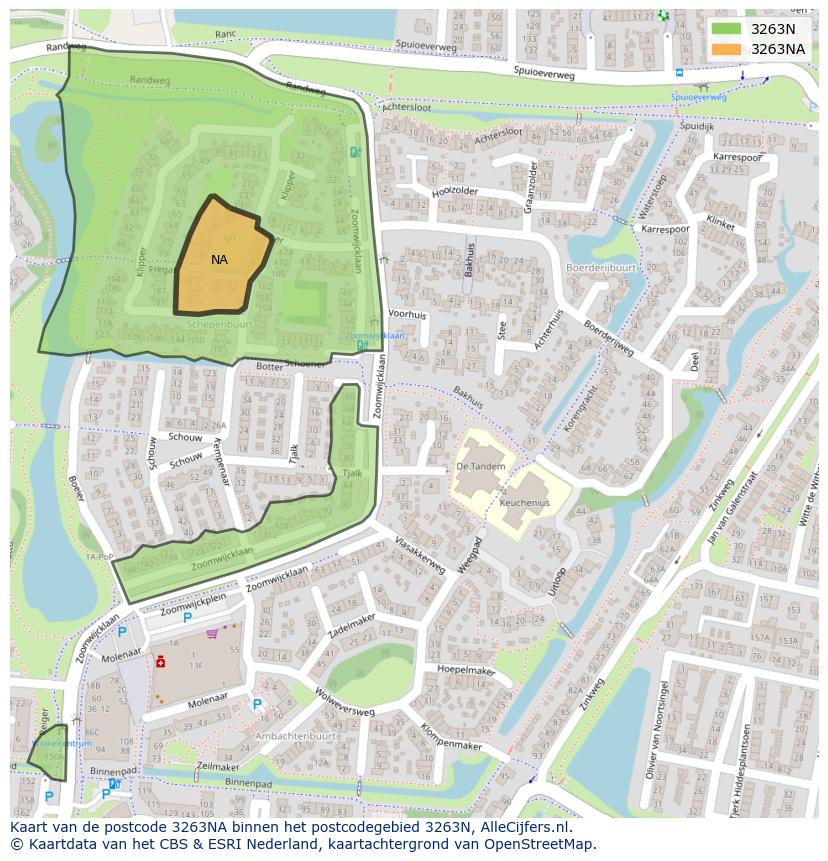 Afbeelding van het postcodegebied 3263 NA op de kaart.