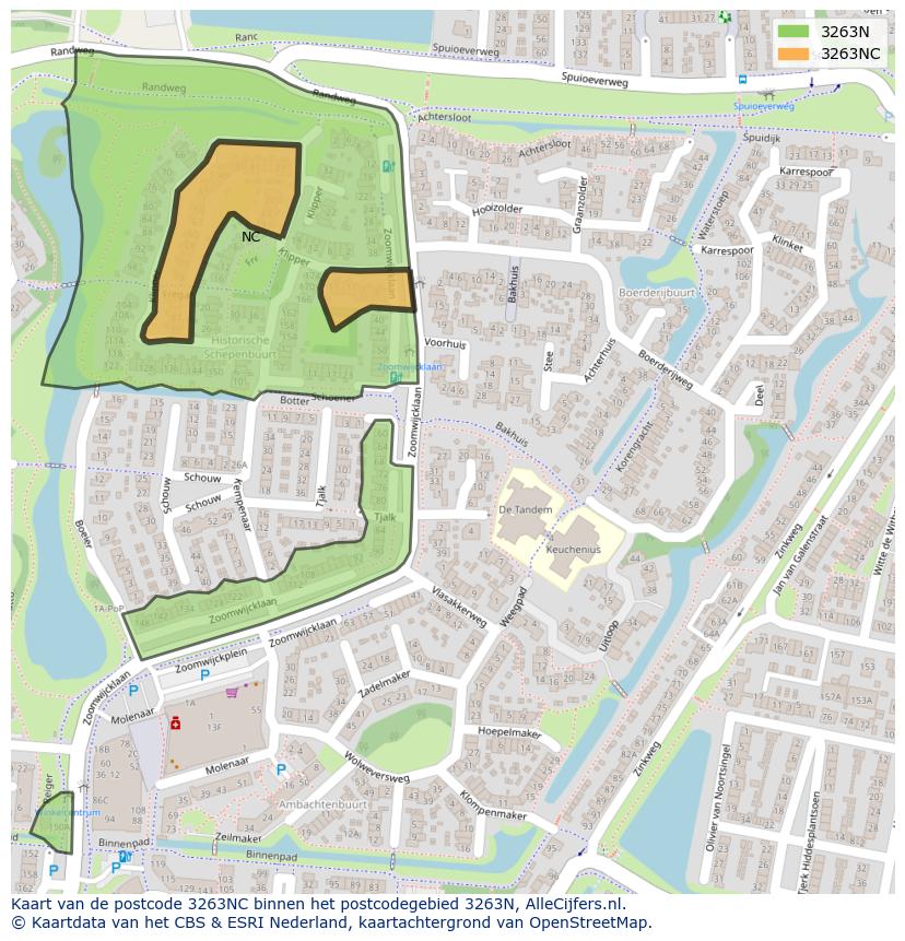 Afbeelding van het postcodegebied 3263 NC op de kaart.