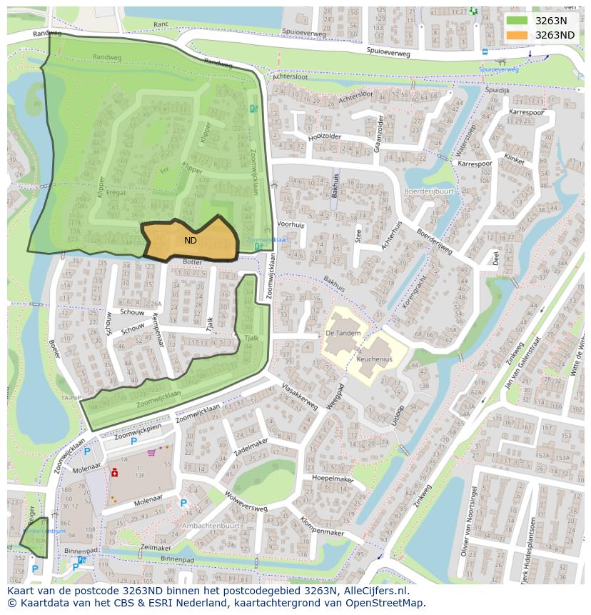 Afbeelding van het postcodegebied 3263 ND op de kaart.