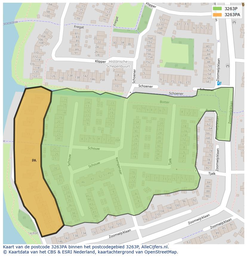 Afbeelding van het postcodegebied 3263 PA op de kaart.