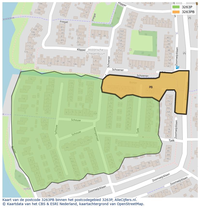 Afbeelding van het postcodegebied 3263 PB op de kaart.