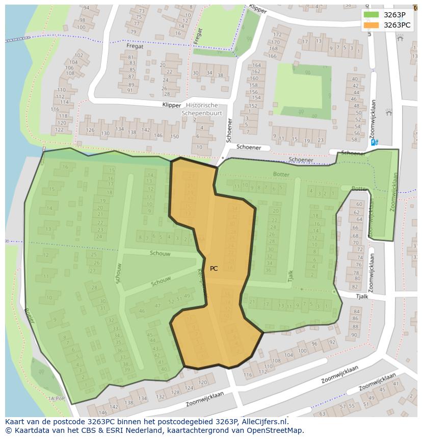Afbeelding van het postcodegebied 3263 PC op de kaart.