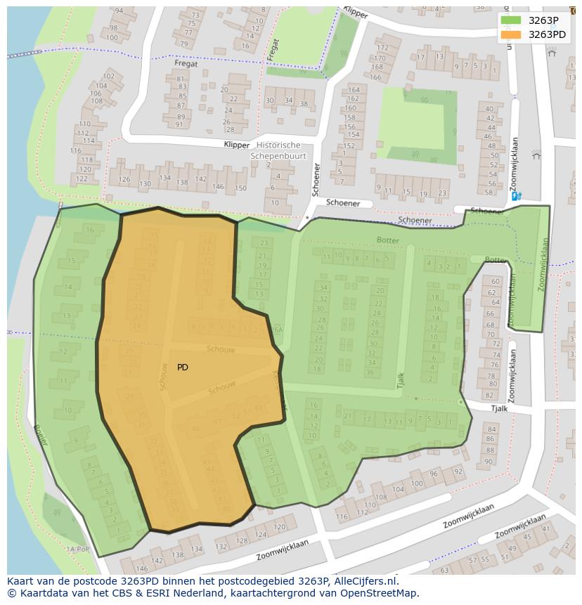 Afbeelding van het postcodegebied 3263 PD op de kaart.