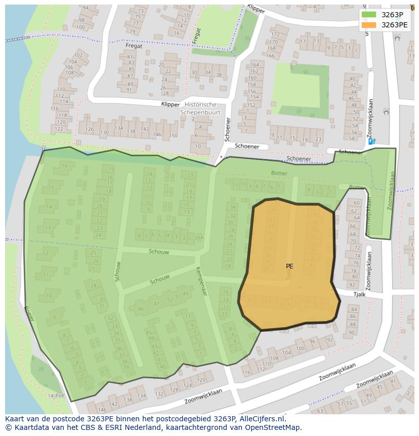 Afbeelding van het postcodegebied 3263 PE op de kaart.