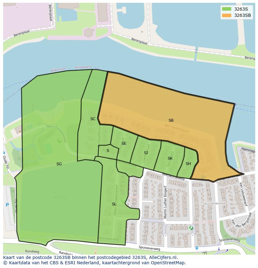 Afbeelding van het postcodegebied 3263 SB op de kaart.