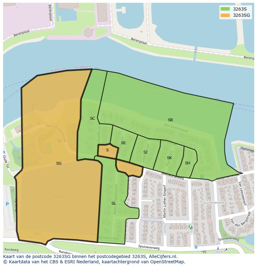 Afbeelding van het postcodegebied 3263 SG op de kaart.