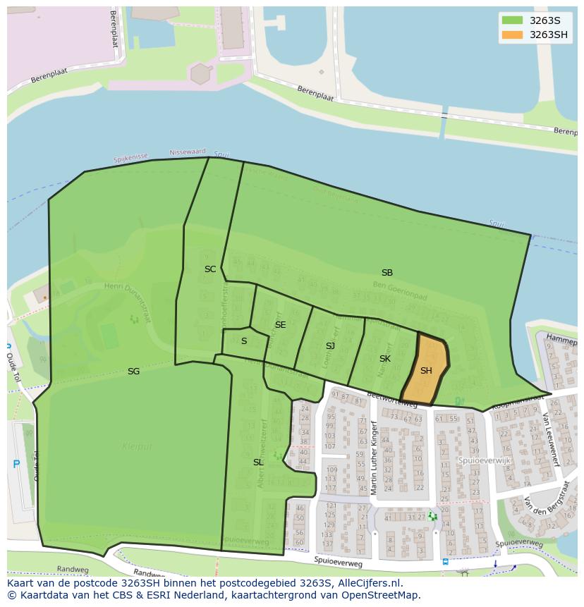 Afbeelding van het postcodegebied 3263 SH op de kaart.