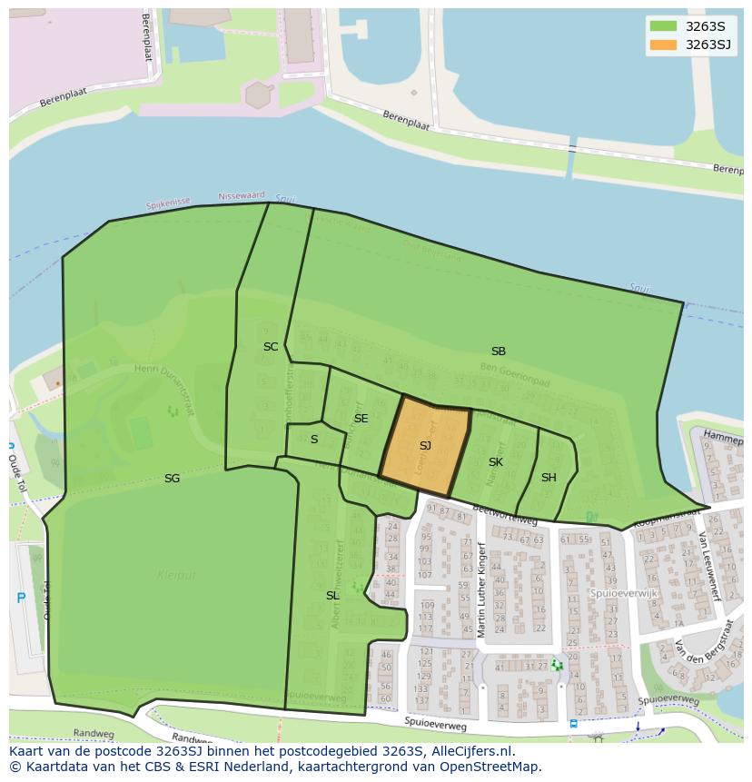 Afbeelding van het postcodegebied 3263 SJ op de kaart.