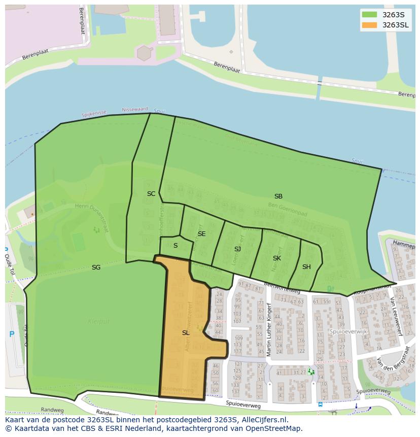 Afbeelding van het postcodegebied 3263 SL op de kaart.