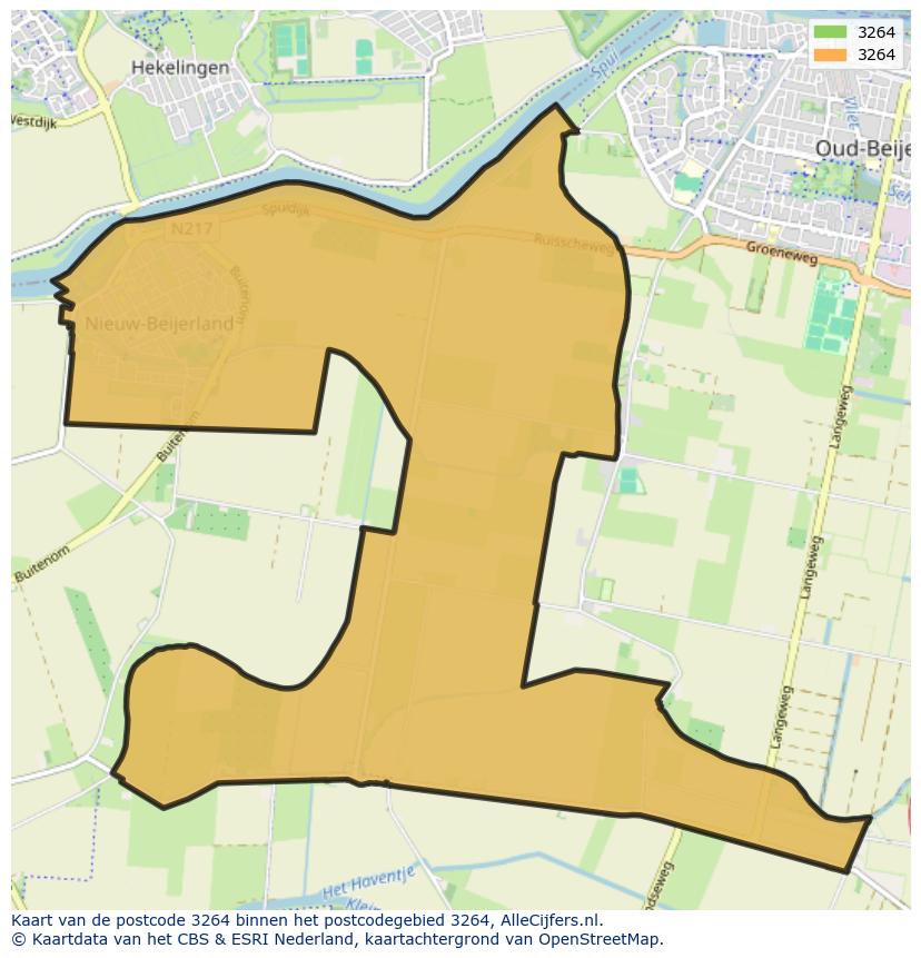 Afbeelding van het postcodegebied 3264 op de kaart.