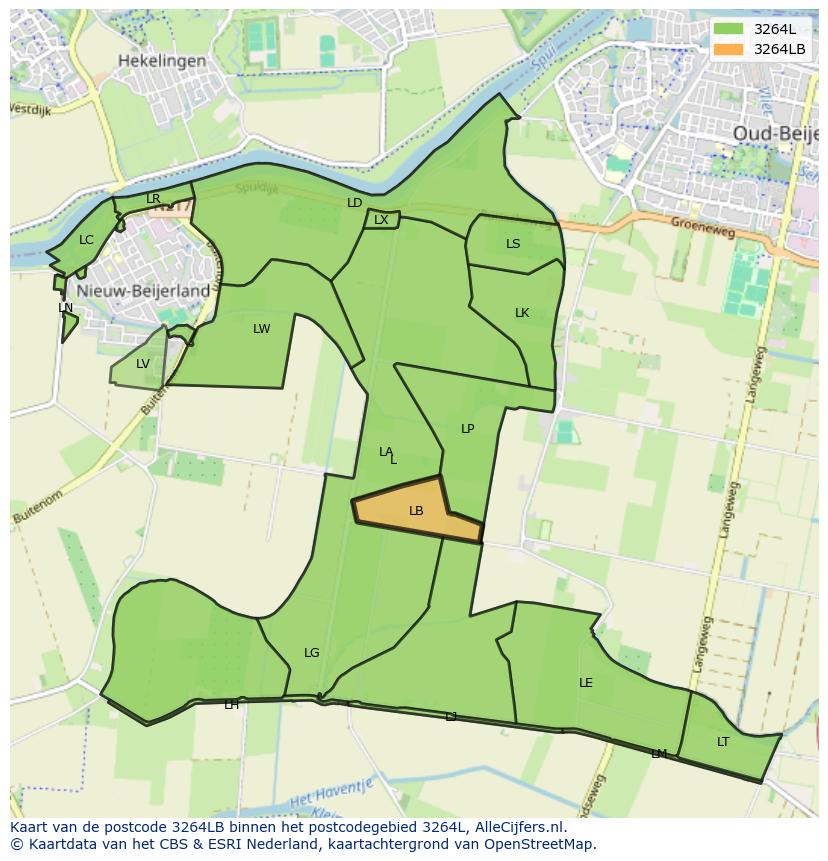 Afbeelding van het postcodegebied 3264 LB op de kaart.