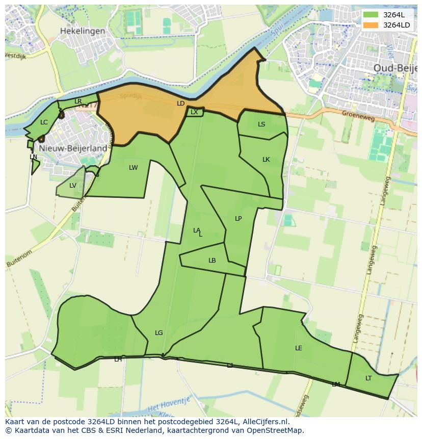 Afbeelding van het postcodegebied 3264 LD op de kaart.
