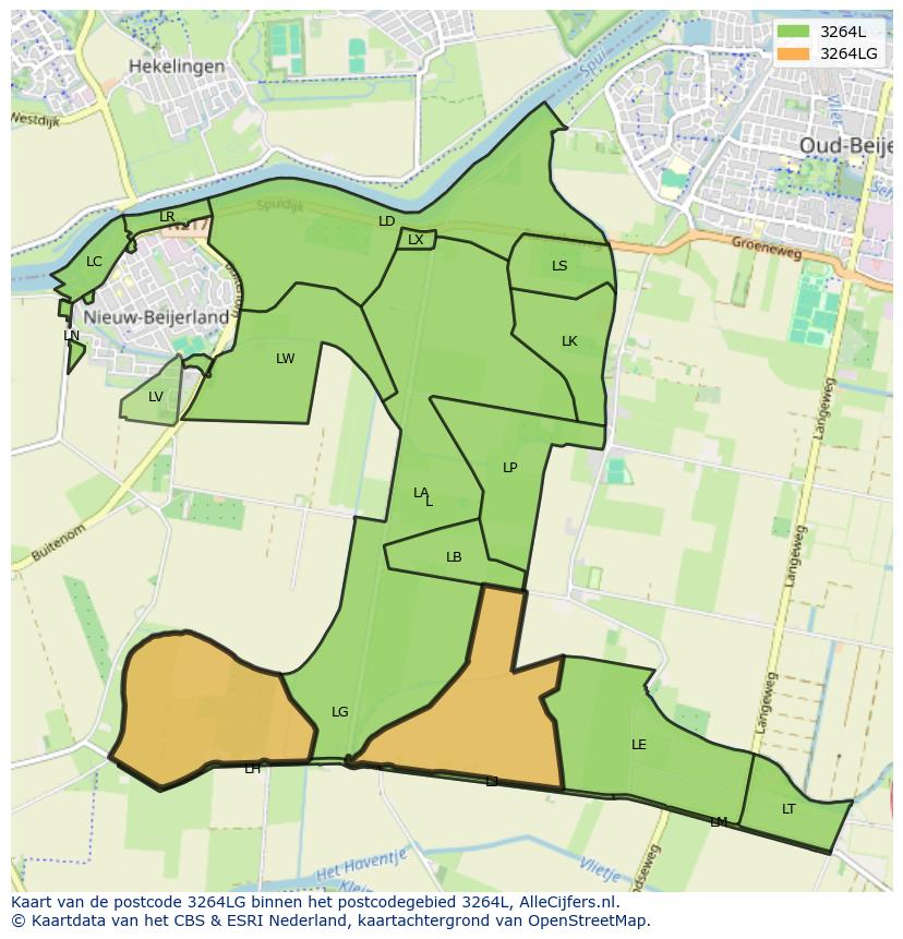 Afbeelding van het postcodegebied 3264 LG op de kaart.