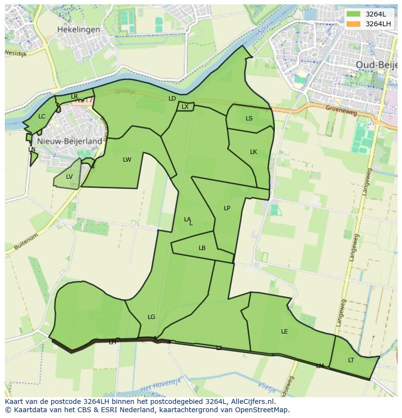 Afbeelding van het postcodegebied 3264 LH op de kaart.