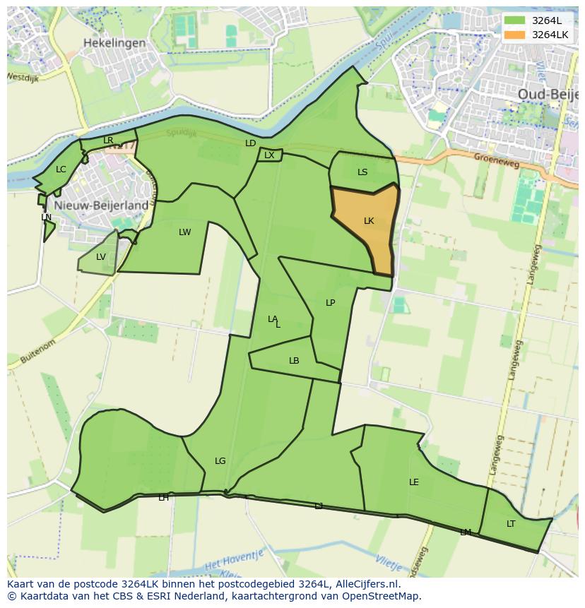Afbeelding van het postcodegebied 3264 LK op de kaart.