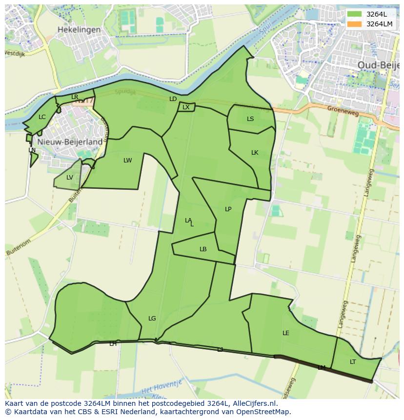 Afbeelding van het postcodegebied 3264 LM op de kaart.