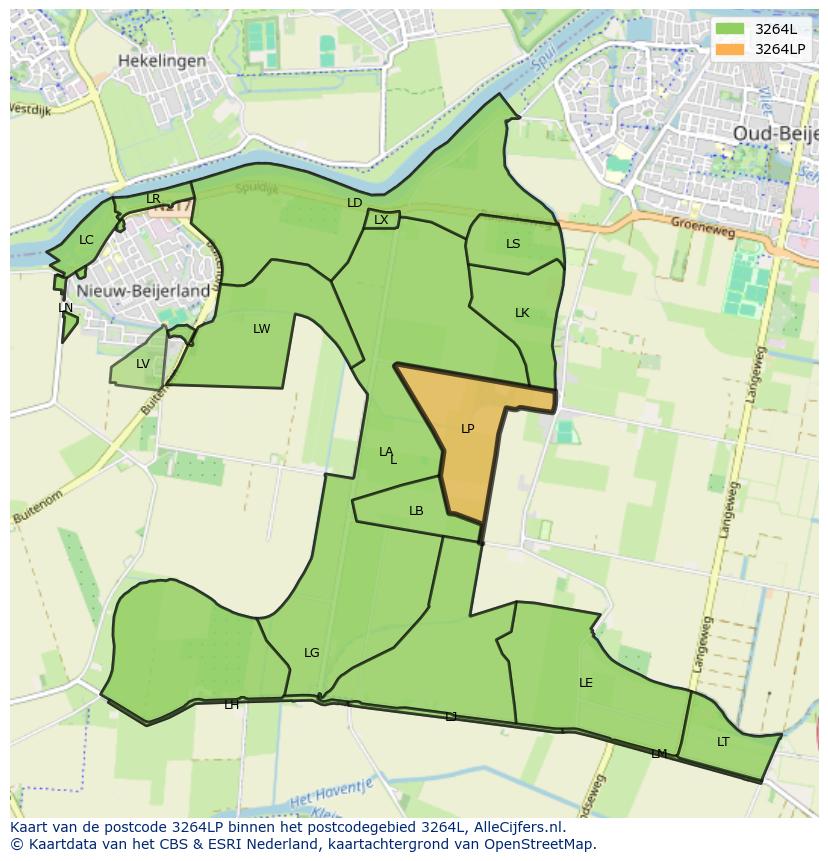 Afbeelding van het postcodegebied 3264 LP op de kaart.
