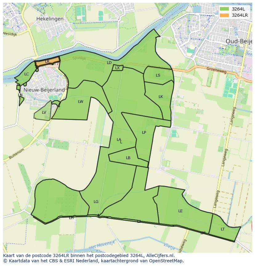 Afbeelding van het postcodegebied 3264 LR op de kaart.