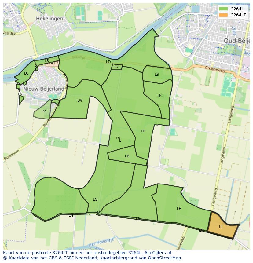 Afbeelding van het postcodegebied 3264 LT op de kaart.