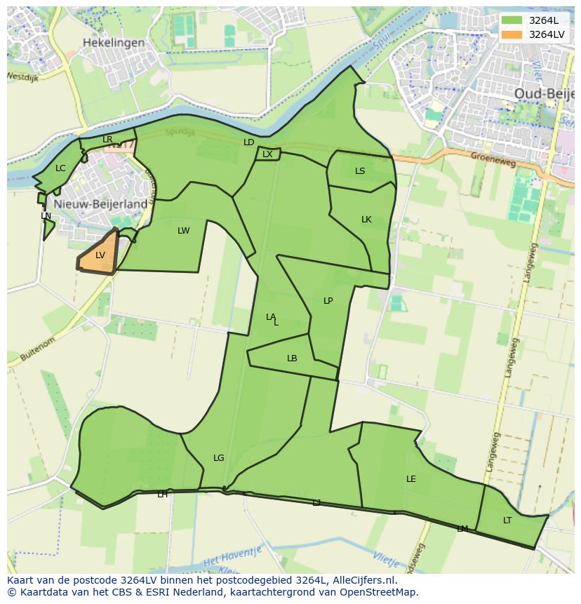 Afbeelding van het postcodegebied 3264 LV op de kaart.