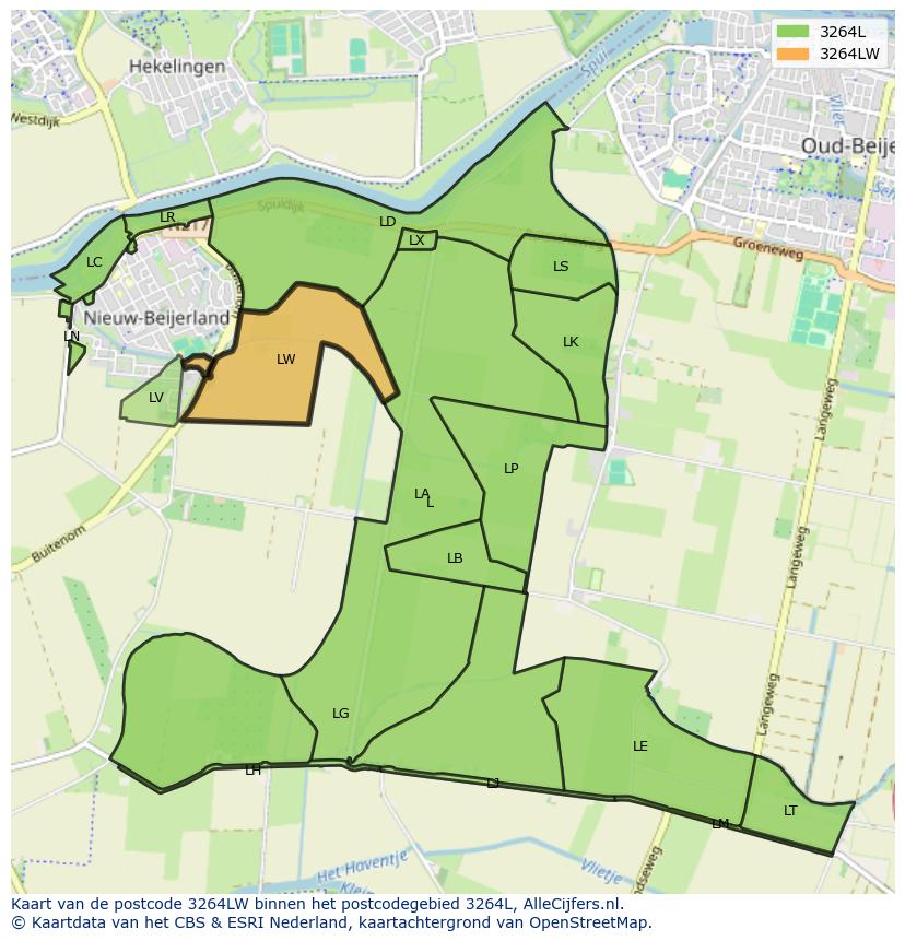 Afbeelding van het postcodegebied 3264 LW op de kaart.