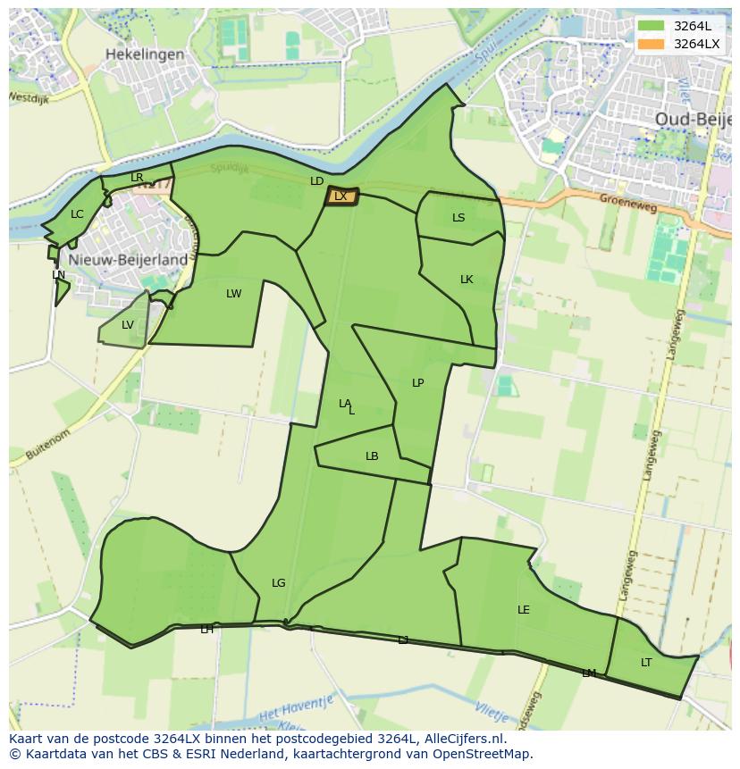 Afbeelding van het postcodegebied 3264 LX op de kaart.