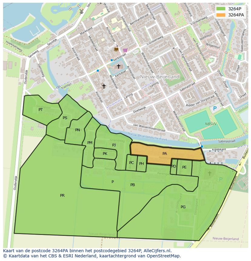 Afbeelding van het postcodegebied 3264 PA op de kaart.