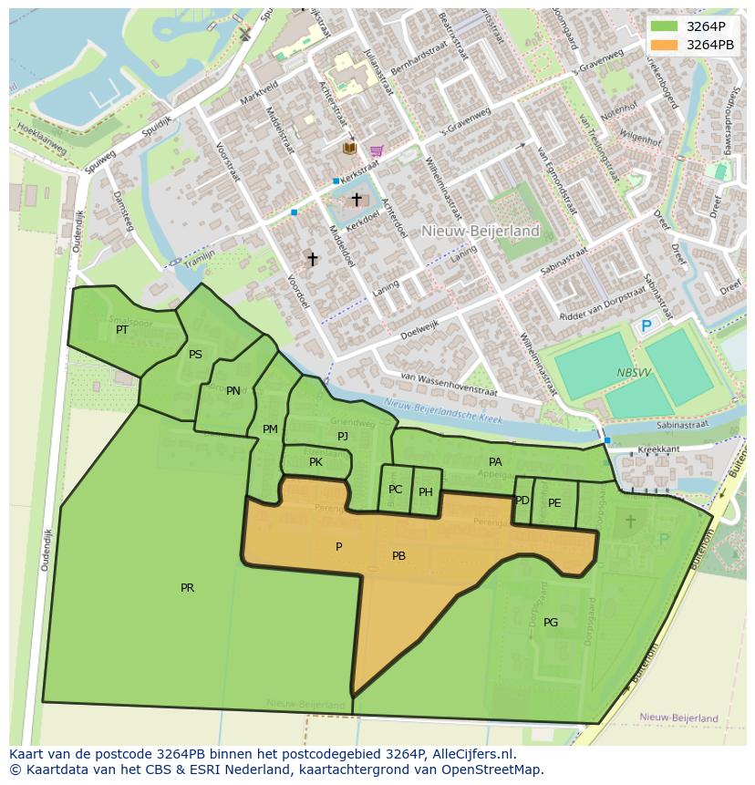 Afbeelding van het postcodegebied 3264 PB op de kaart.